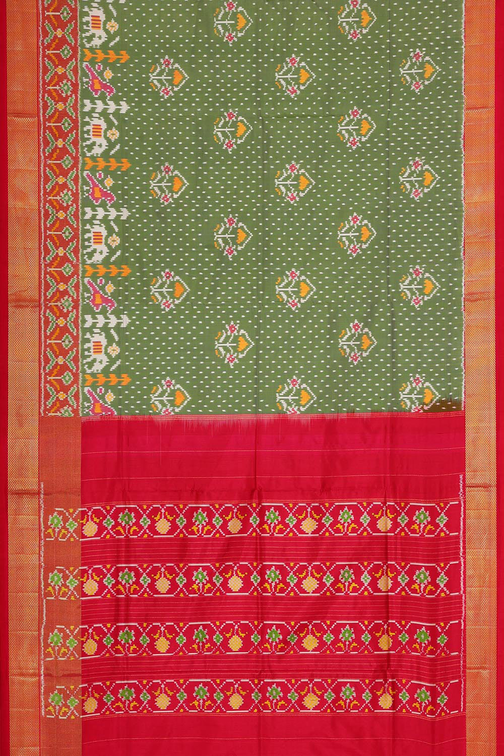 Image of Ikat Silk Pista Green Saree